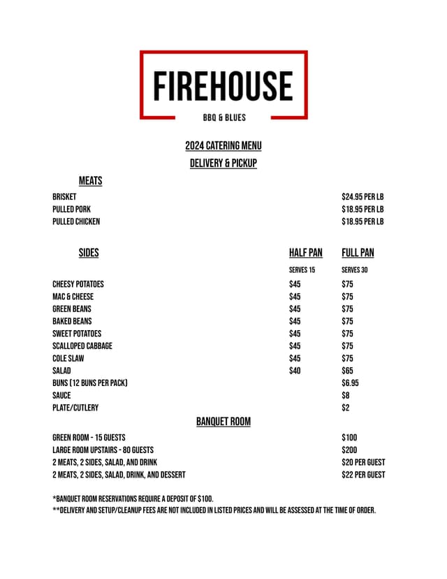 catering menu for firehouse bbq & blues